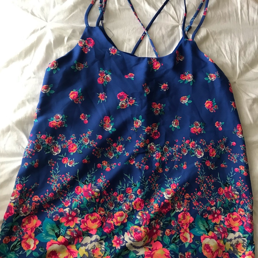 Blue Floral Spaghetti Strap Blouse